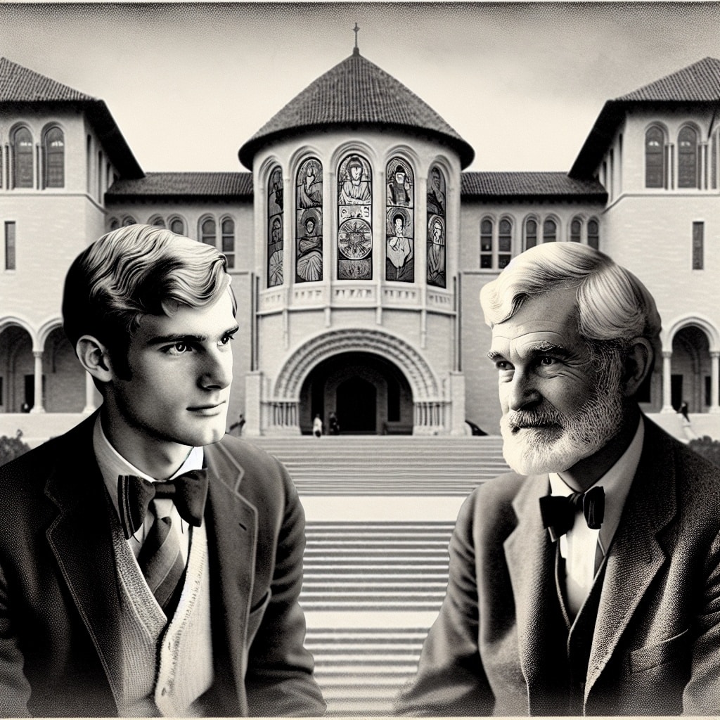 Schwarz-Weiß-Bild von den amerikanischen Psychologen Richard Bandler und dem Linguisten John Grinder Anfang der siebziger Jahre an der University of California in Santa Cruz, die Neuro-Linguistisches Programmieren (NLP) erfunden haben